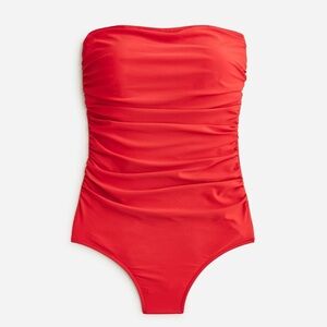 J. Crew Red Strapless Swimsuit ruched bandeau one-piece rare size 24 NWT